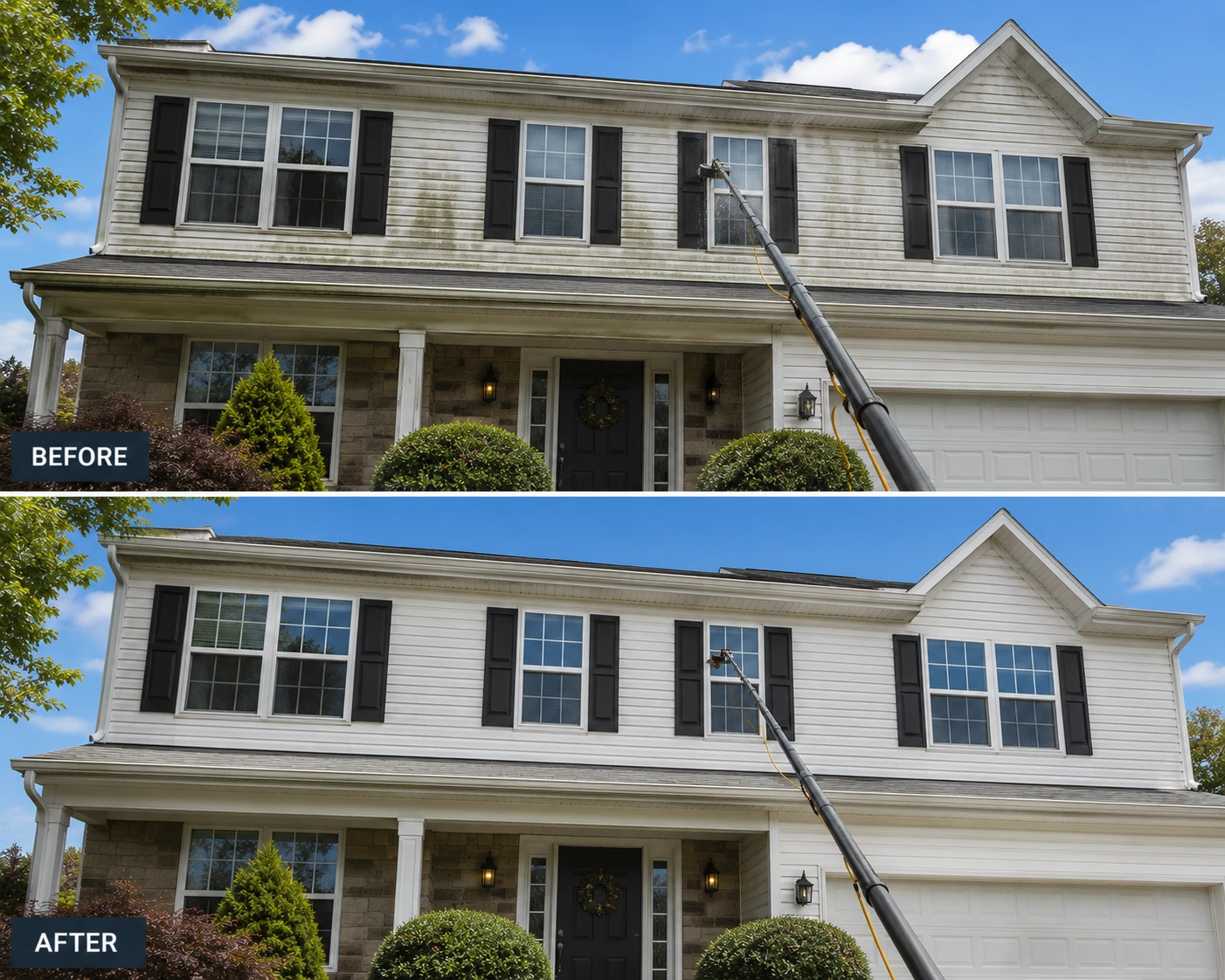 Before/after — Full Two-Story Exterior