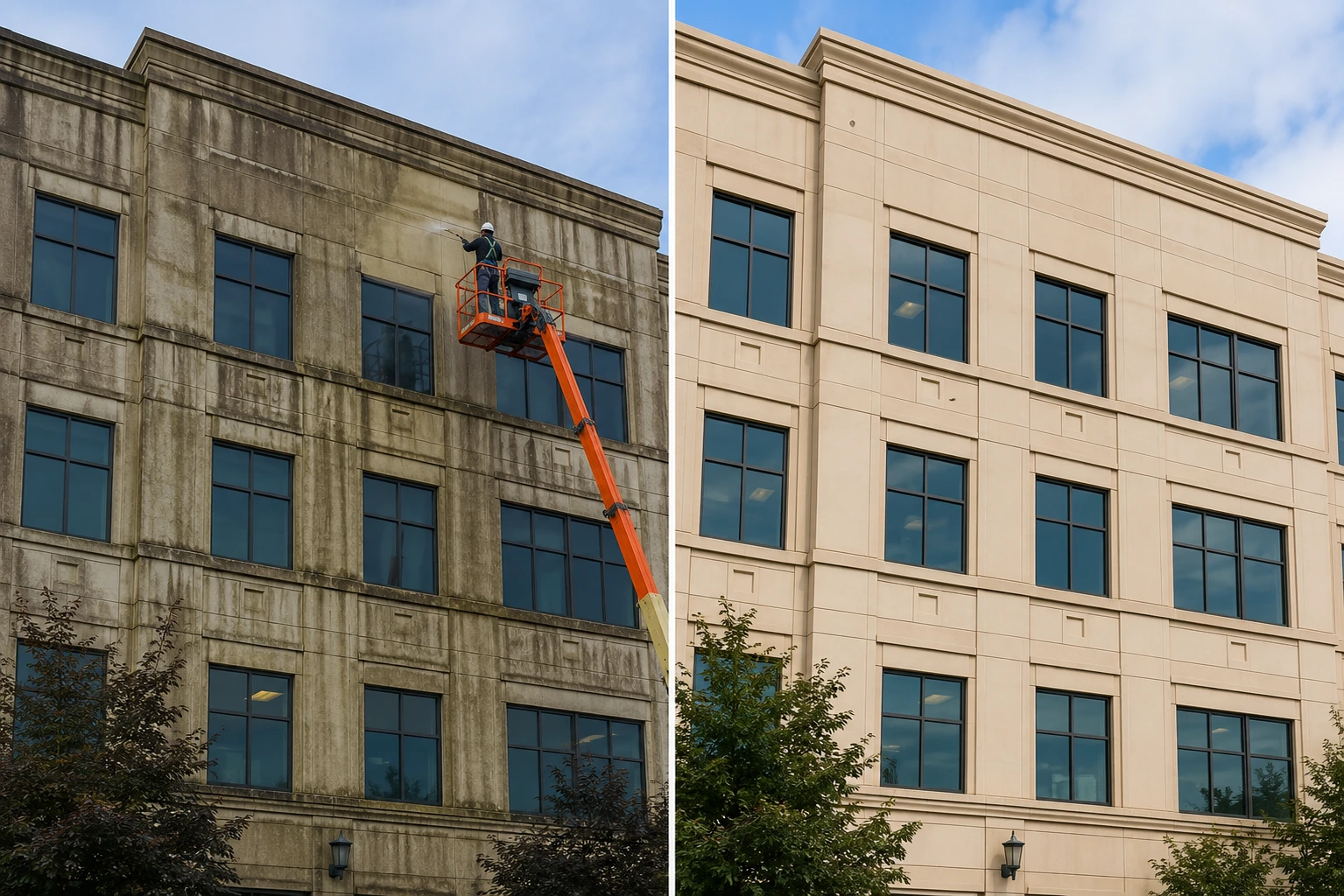 Before/after — Multi-Story Facade Restoration
