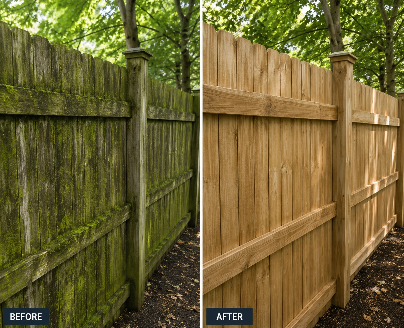 Before/after — Privacy Fence Moss Removal